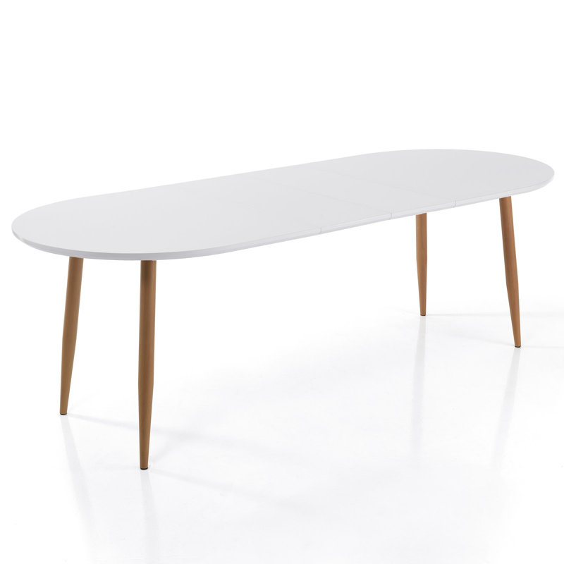 Lunsford Extendable Oak Oval Metal Base Dining Table