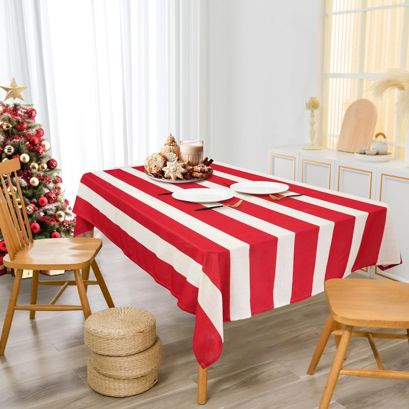 Rectangle Striped Christmas Linen Textured Tablecloth, 72" x 54"