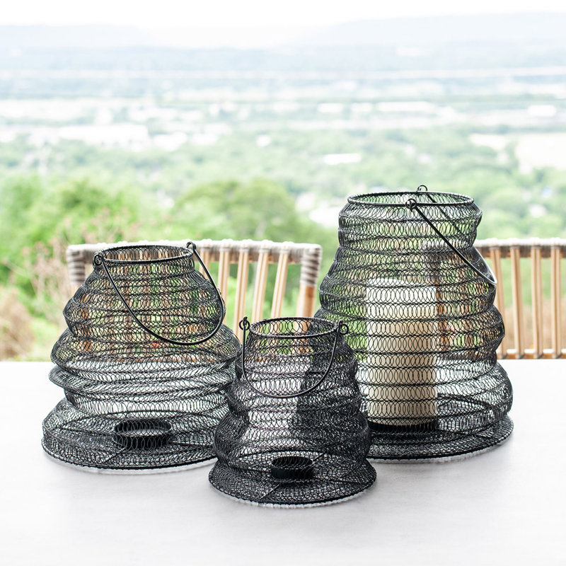Iron Tabletop Lantern, 12" H x 10" W x 10" D, Black