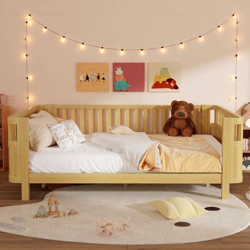 Lit plateforme en bois avec rails, Naturel