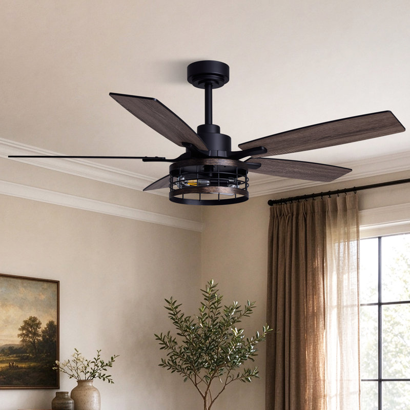 Ventilateur de plafond de style ferme avec cage de 52 pouces, ensemble d'éclairage et télécommande