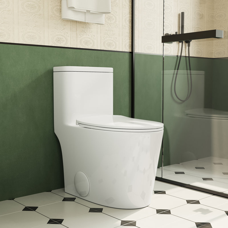 Toilette allongée une pièce 1,1 / 1,6 GPF à hauteur de 16,5 ADA fixée au sol avec siège à fermeture en douceur, CUPC Watersense, céramique, blanc