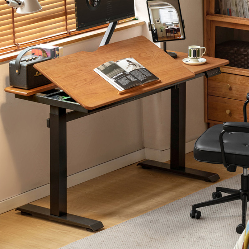 Bureau rectangulaire brun en bois massif, 45.28" H x 47.24" W x 25.59" D