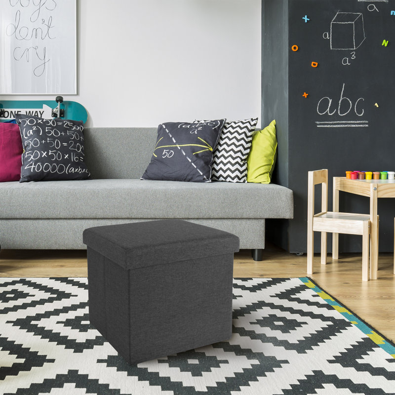 15.7'' W Upholstered Storage Ottoman, Dark Ash Grey