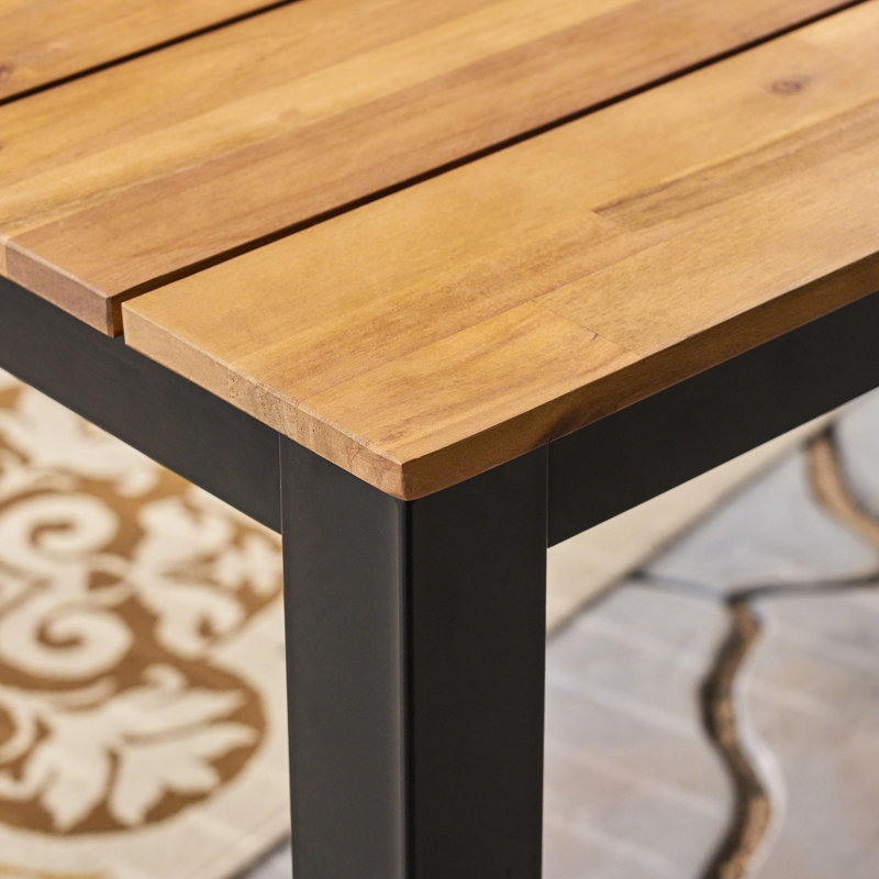 Table d'extérieur en bois avec pieds en fer robustes, base de console fabriquée à la main de H 34 po x P 34 po x l 69,77 po