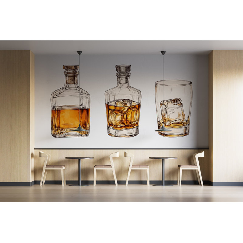Murale bouteille de whisky, art mural de bar, décor de verre Bourbon, intérieur de salon moderne 414Mv, 65" H x 34" W