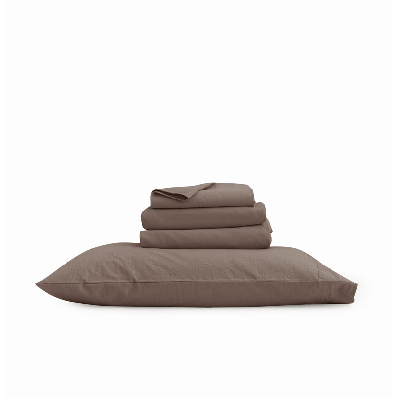 Ensemble de draps 100% coton délavé Bestouch, Ensemble de draps très grand californien avec 2 t, Brun écorce de pin