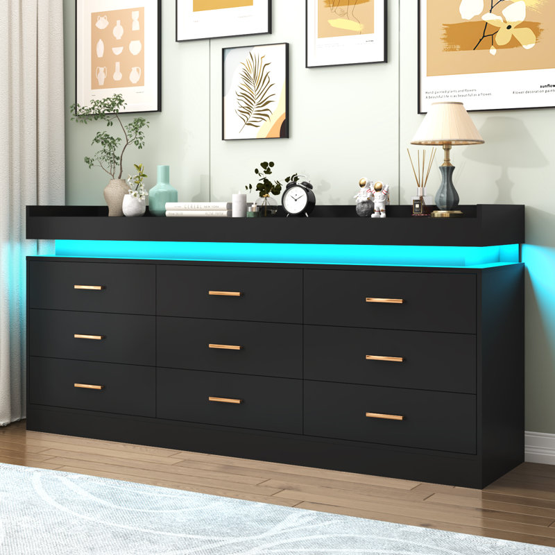 Commode 9 tiroirs Helaina, Noir