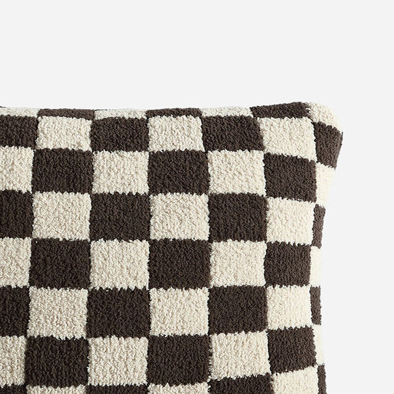 Checkerboard Lumbar Pillow Cover & Insert, 20" H x 20" W' x 1.4" D, Mocha/Sahara Tan Checkered