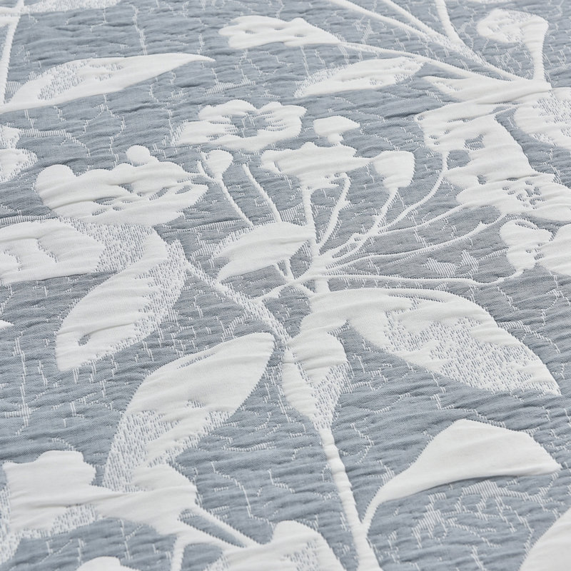 Luxury 3D Jacquard Stunning Leaf Pattern Duvet Set - Ashbury   , Blue Floral, Double Duvet Cover + 2 Pillowcases