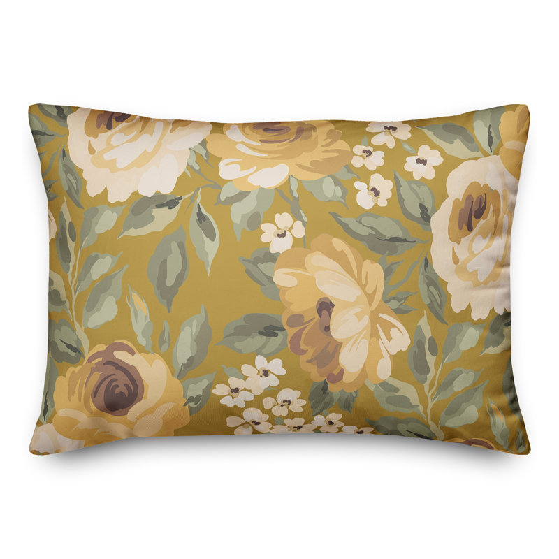Floral Outdoor Throw Pillow, Yellow