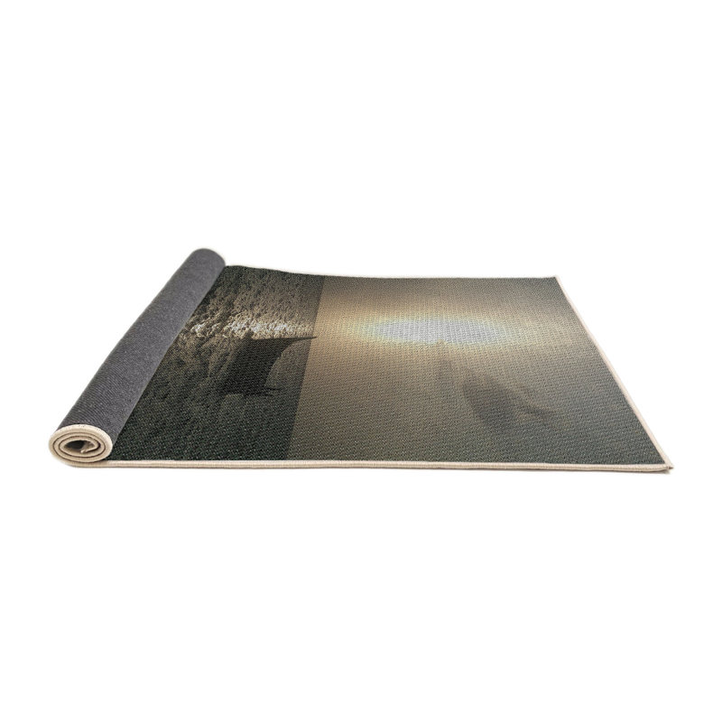 Tapis gris/zone noire à motifs, Rond 5 pi
