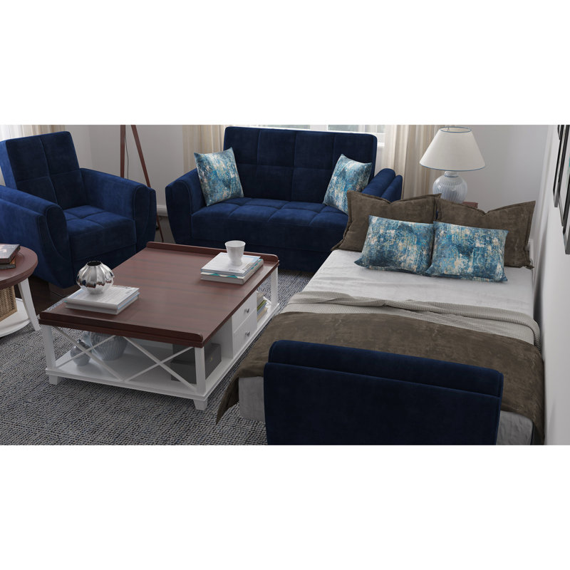 Fauteuil rembourré convertible avec rangement, style microfibre bleu pour ajouter à votre chambre