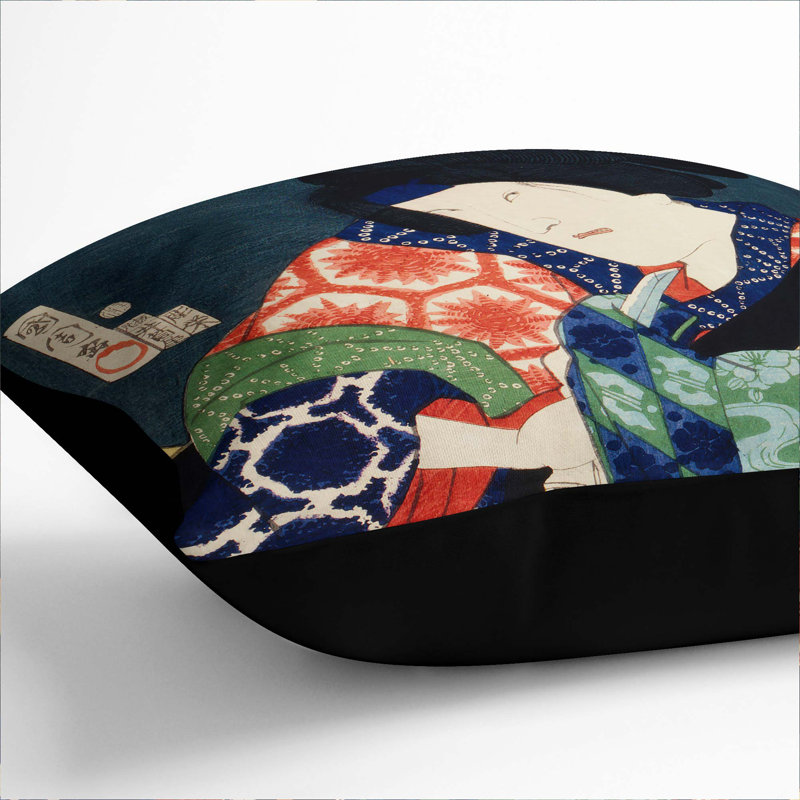 Male Portrait by Toyohara Kunichika Cushion with Filling, 55cm H x 55cm W x 20cm D, Black