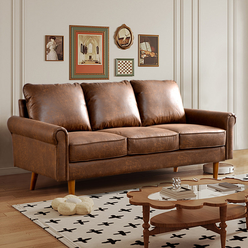 Ainsley 73'' Faux Leather Sofa, Dark Brown