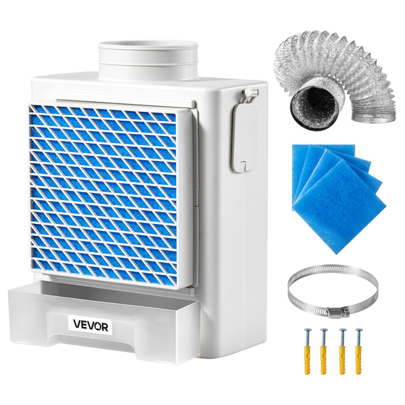Ensemble d'évent de sécheuse d'intérieur 3 en 1, matériau en ABS de qualité supérieure avec tiroir à eau pour orifice d'évacuation de 4 pouces, hotte de rappel de surchauffe intelligente et avec 4 tampons de purification, pour sécheuses électriques