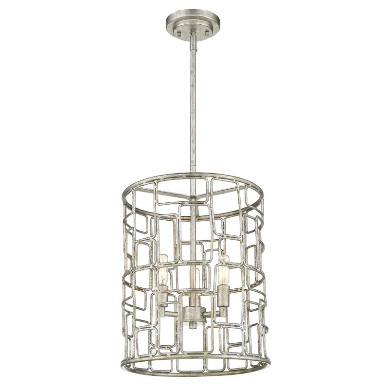Lustree tambour 3 lumières convertible Mathena, Argent antique