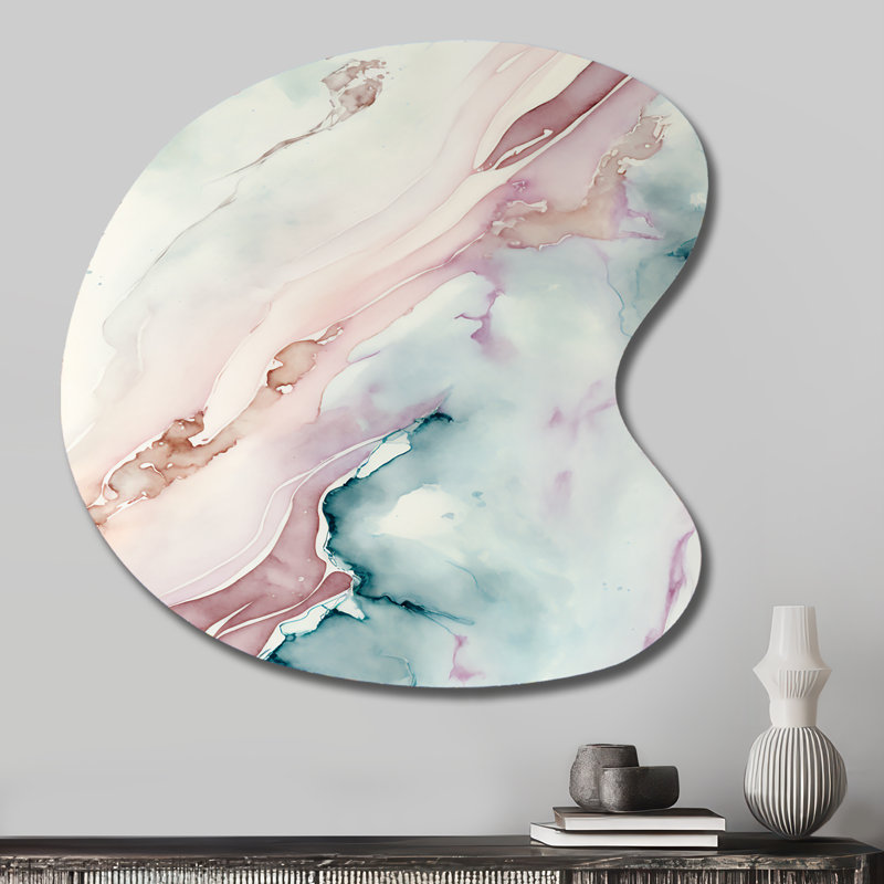 Sudden Solitude in Elevated Blush V - Abstract Liquid Ink Drop Shape Assymterical Metal Wall Art, H 27 po x l 27 po