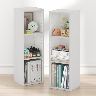 Furinno FULDA Book Shelf Set of 2, 3-Tier Narrow Bookshelf, Bookcase with 10-In Width Storage Shelf, 9.3 x 9.8 x 31.5, for Living Room, Bedroom, Home Office, White