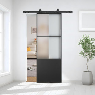 BLACK GLASS SLIDING BARN DOOR KIT