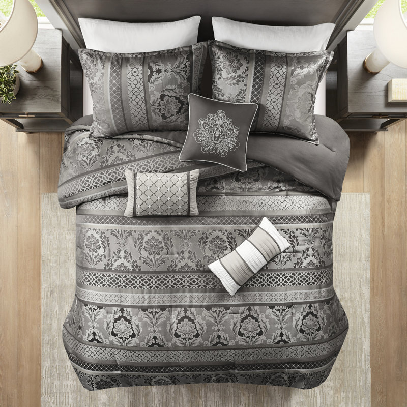 Édredon 7 pièces de luxe - très grand lit gris
