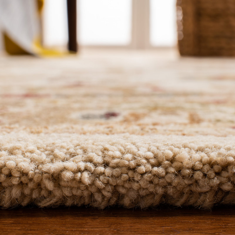 Ivory and Gold Handmade Tufted Wool 4' x 6' Rug