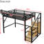 Lit mezzanine haut en métal avec escalier et tablettes de rangement, garde-robe encastrée pour chambres à coucher à faible encombrement - noir, 54,3 po sous la chambre des adolescents