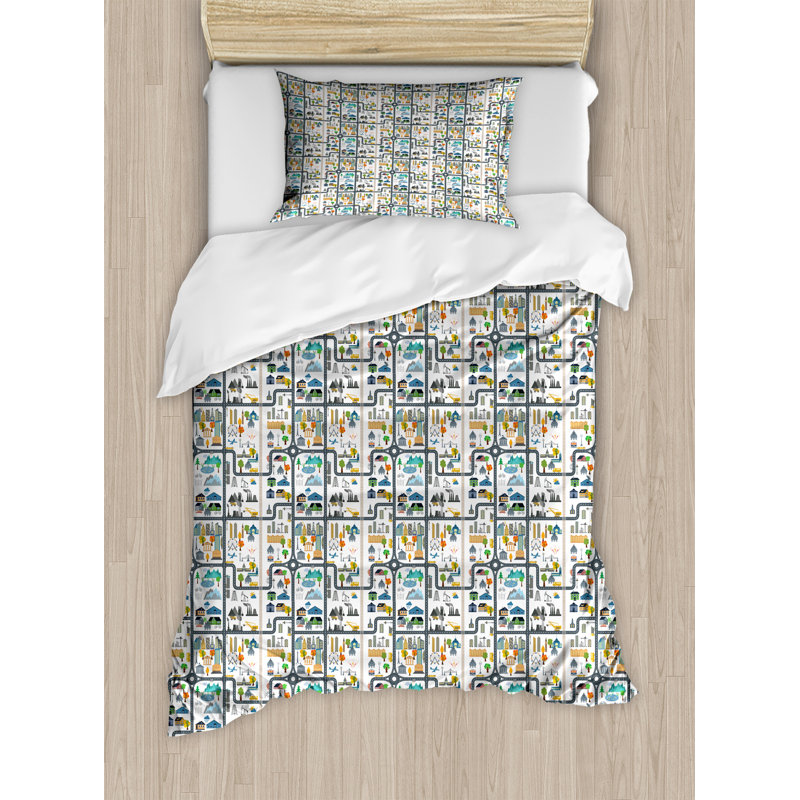 Ensemble de housse de couette Ambesonne Car Race Track, Cityscape Road, simple, multicolore