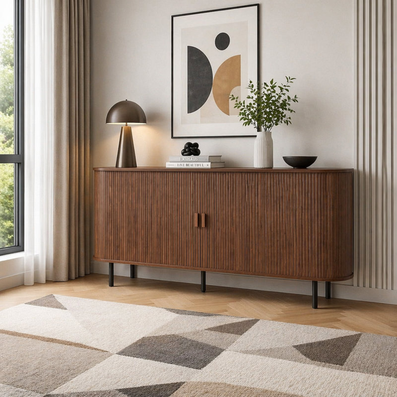 Buffet 67 po avec portes coulissantes, armoire de rangement moderne avec tablettes réglables, console en bois pour la salle à manger, la cuisine et le salon