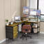 Bureau en L 114 po avec concentrateur électrique, bureau de jeu industriel - 6 tiroirs, support pour écran amovible, bureau rustique brun