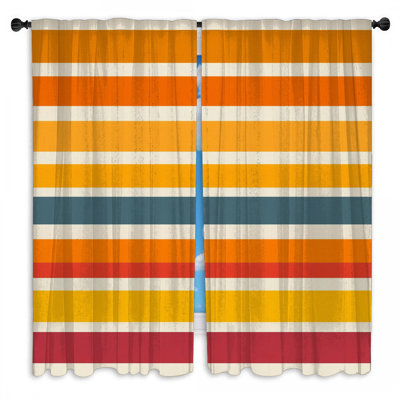 Rideaux de fenêtre orange et jaune à rayures transparentes et obscurcissantes - 2 panneaux