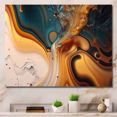 Abstractions fluides jaunes et vertes I - art mural abstrait à l'encre liquide pour le salon