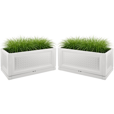 Large Planters for Outdoor Plants 2-Pack - 15.75x31.5in Rectangular Long Pots for Plants Outdoor Planters for Porch, Patio, Deck, Balcony, or Front Porch Decor (White)