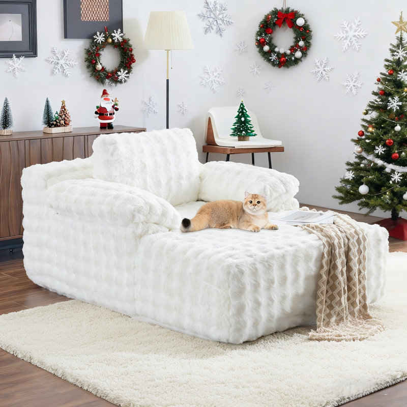 Boneless Velvet Oversized Chaise Lounge Sleeper Sofa, White