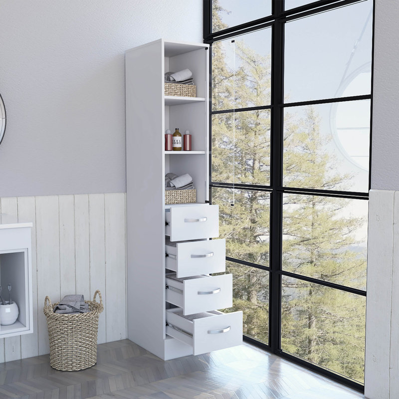 Armoire à linge blanche à 3 tiroirs et 3 tablettes