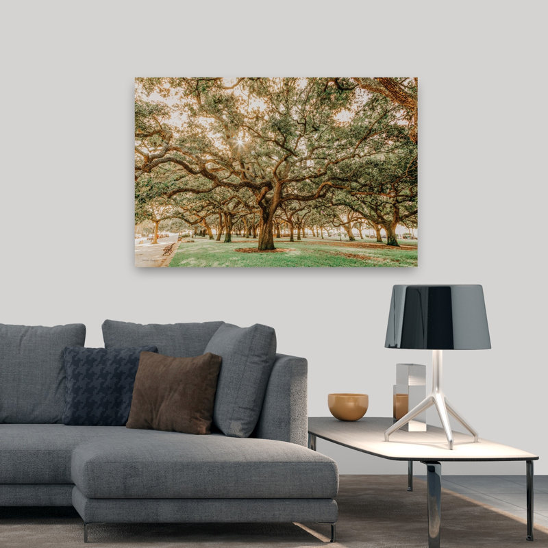 Low Country Oaks II, art contemporain de paysage de chêne abstrait, H 48 po x l 32 po