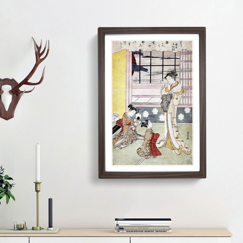 Window Opening Toward the Sea by Harunobu Suzuki - Picture Frame Painting Print, Walnut Framed, 36cm H x 27cm W x 2cm D