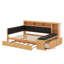 Structure de lit de jour multifonctionnelle en bois avec couchette, tablettes de rangement, banc et station de charge, tête de lit tapissier-1855411934