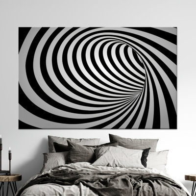 Toile imprimée: Œuvre abstraite en tourbillon noir et blanc, toiles à cadre blanc 1P
