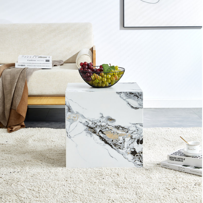 Table de bout carrée moderne pour petits espaces Javanie 15,75 pouces, White Marble