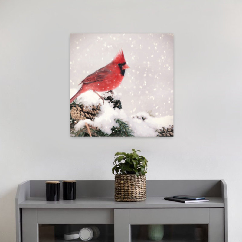 Contemporary Winter Cardinal Ii With Photography Christmas Art, 18" H x 18" W