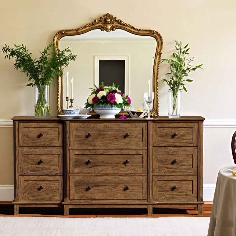 9 Drawer 63" W Solid Wood Dresser, Nature