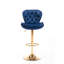 2 tabourets de bar pivotants et réglables en hauteur, velours bleu marine avec pieds dorés, repose-pieds et base, 2 tabourets rembourrés de mousse, + hauteur réglable, siège