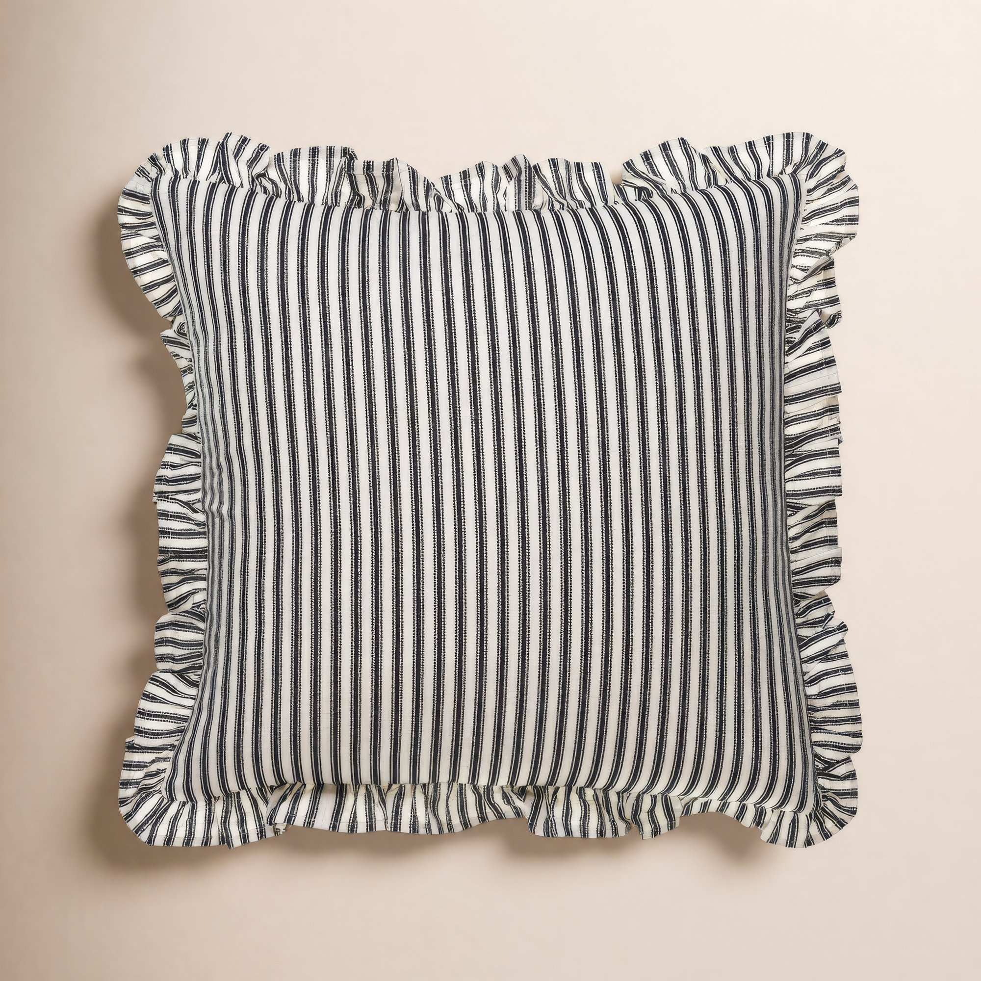 Aneatra Ruffled Cotton Throw Pillow, Pillow Cover Only - No Insert, Black Striped, 20"H x 20"W