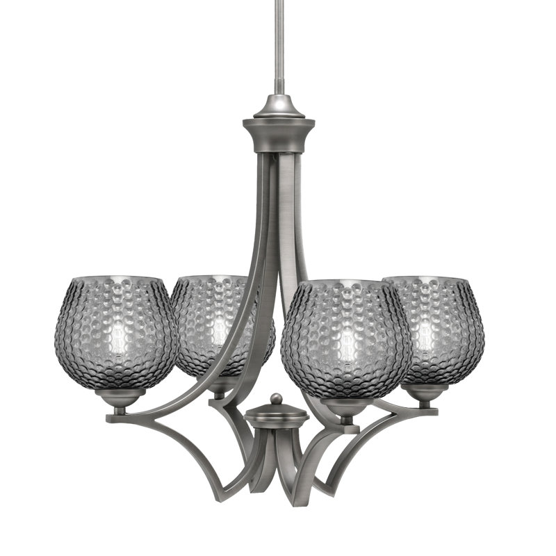 Lustre suspendu 4 lumières en verre fumé Shutesbury, Clair, Nickel brossé