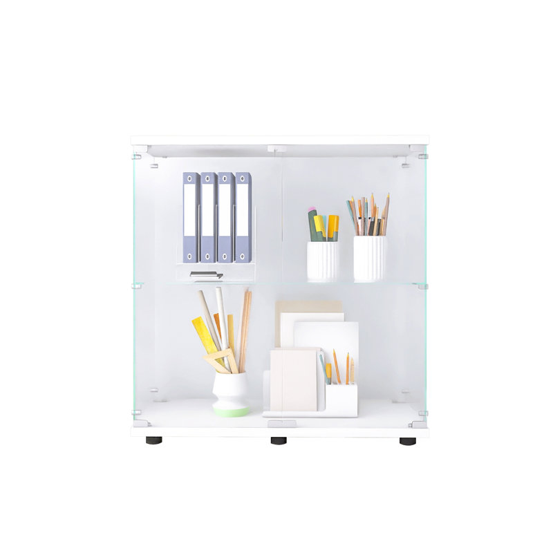 2-Layer Glass Display Cabinet With 2 Doors, White