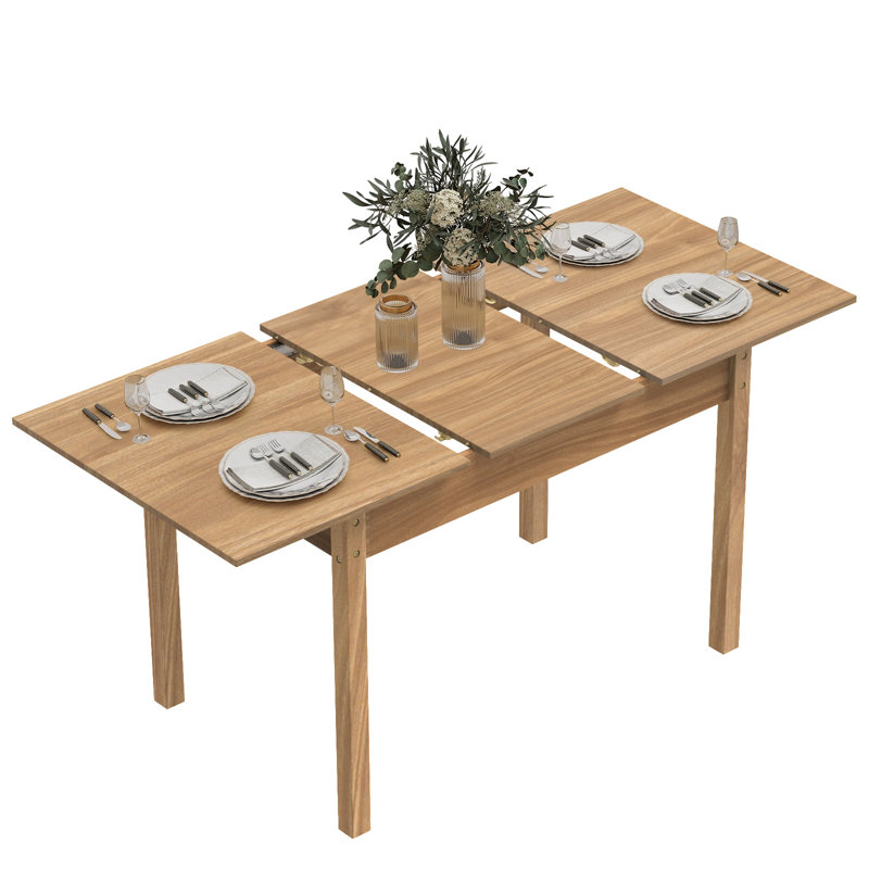 Extendable Dining Table With Large Tabletop, Kitchen Wood Desk With 4-8 Seats, Space Saving, Wood, Natural Wood