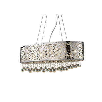 Transitional 9-Light Stainless Steel Crystal Oval Chandelier 
