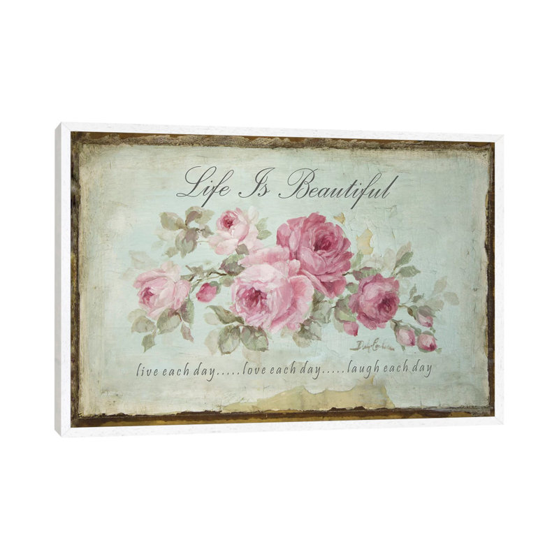 Life Is Beautiful; Live, Love, Laugh by Debi Coules - Painting on Canvas, 101.6 cm H x 66.04 cm W, White Framed