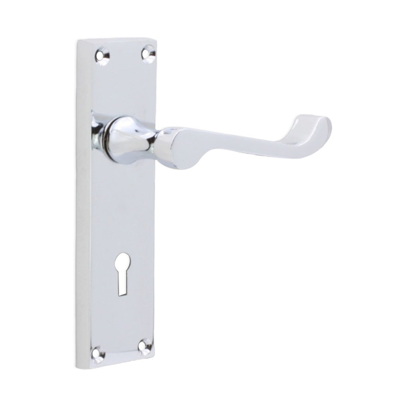 Victorian Scroll Lock Lever Handle 150mm Polished Chrome